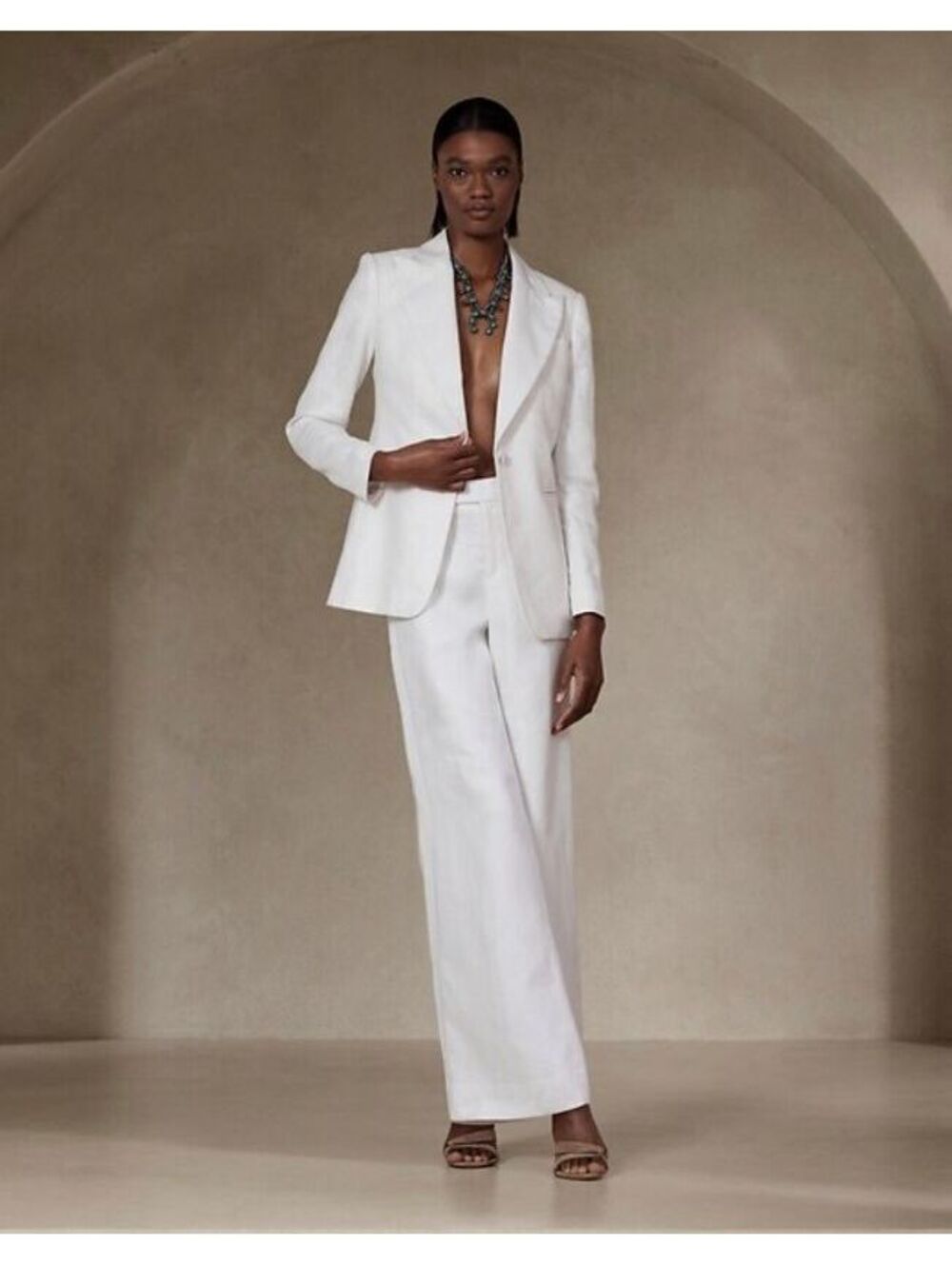 Banana Republic Salma Wide-Leg Linen Tuxedo Pant white NWT 2